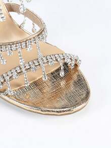 Women's Stiletto High Heel Sandals, Fashion Minimalist Strap Rhinestone Snake Wrap Round Toe Basic Style For Summer & Autumn - Gold - View 6