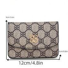 新款女士卡其色 PU 皮革花卉印花短款经典复古时尚纽扣硬币多功能钱包简约手拿包礼品卡包带可拆卸链条 PU 皮革 S 女士钱包钱包小钱包 - 彩色 - 查看 10