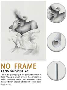 3Pcs/Set, Optional Frame, High Quality Print Painting, Modern Style, Ink Painting Style, Characters, Flowers, Black, White And Gray Tones, Simple Art, Wall Art Poster, Home Decoration, Decorative Painting, Suitable For Living Room, Sofa, Bed, Hallway, Bedroom, Bathroom, Office, Perfect Art Gift