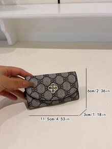 新款女式 PU 花卉印花图案小翻盖钥匙包奢华复古简约欧式美式风格便捷手提包礼品迷你钱包女式钱包 - 黑色 - 查看 4