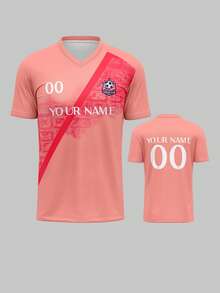 Customized Football Jersey, Barcelona, Breathable & Quick-Dry 210g Spring/Summer Unisex Singlet, Team & Club Training V-Neck Sports Shirt With Front & Back Printed Name, Number, Logo, Comfortable Fit For Daily, Casual, Party Occasions - Multicolor - View 5