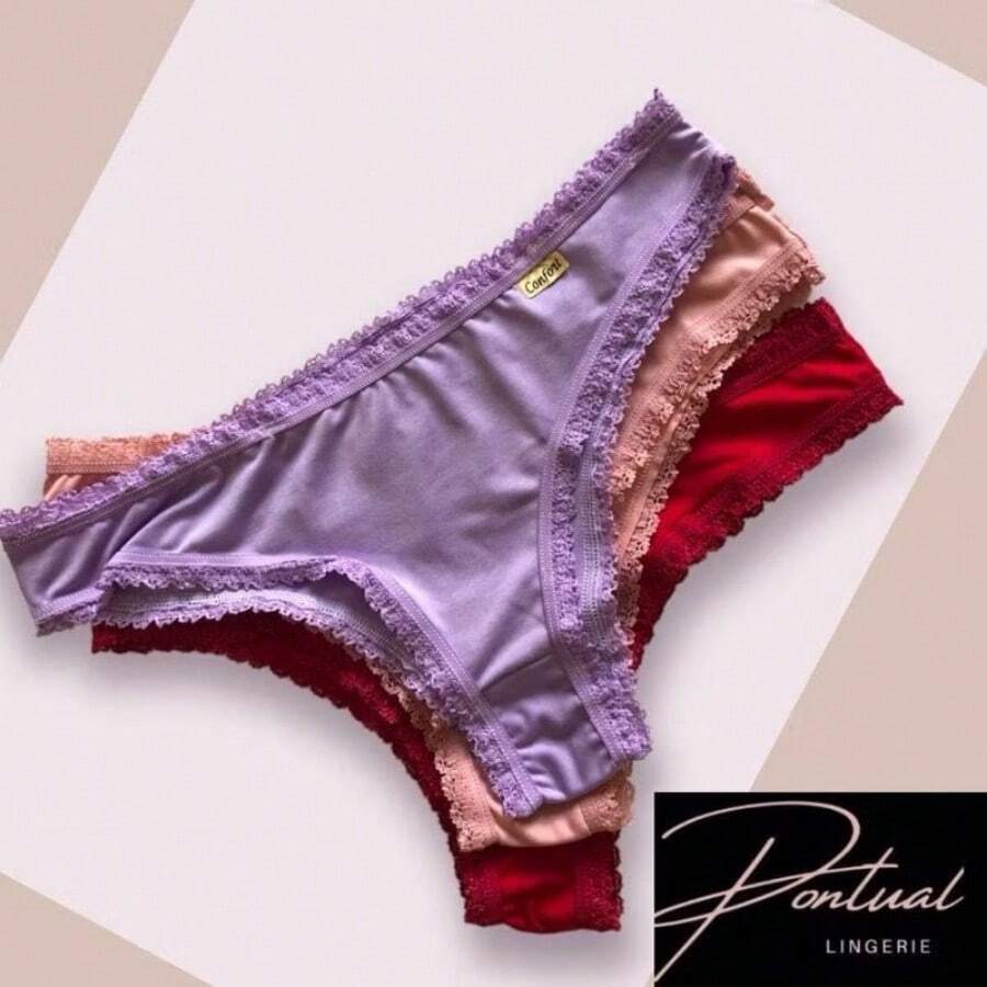 Kit Of 5 Basic Panties With A Touch Of Delicate Lace In Microfiber Casual-Casual Polyester Elastic Random Strip Thong Panties - 彩色 - 查看 1