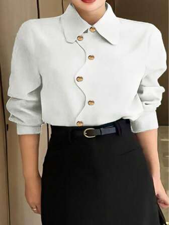Plus Size Women Asymmetrical Button Shirt