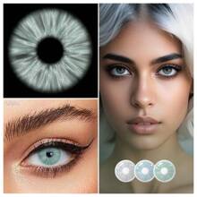 Lalens 1 par de lentes de contacto de color verde metálico de la marca Lalens para maquillaje de ojos y belleza, con un período de uso de 1 año y 14.2 mm de diámetro