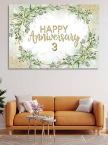 1pc Customizable Anniversary Number Green Leaf Wreath, Wedding Anniversary Party Decor, Photography Background Prop