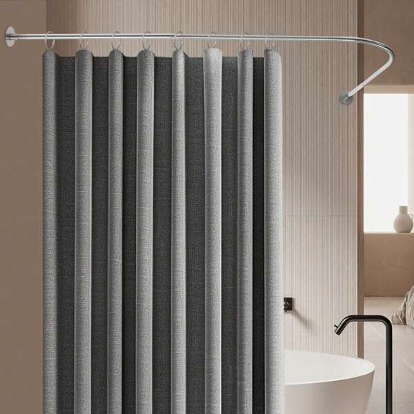 Moderne, wandmontierte Duschvorhangstange mit L-förmigem Design, verstellbare Länge, stabiler runder Sockel aus Edelstahl 201 für einfache Installation und lange Haltbarkeit