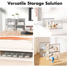 Storage Box, 15 Pack Clear Plastic Stackable Shoe Organizer For Closet, Interlocking Design Shoe Container Bins For Sneakers, Foldable Shoe Rack With Lids, Black - 灰色的 - 查看 6