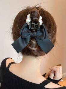 仿珍珠蝴蝶结发爪，发夹，发卡，发爪，复古优雅风格发饰，情人节礼物，情人节发夹，发卡，发夹，发抓夹，发卡，蝴蝶结配饰，学校用品，大学用品，珍珠发饰，秋冬季度假装扮发爪夹，女士情人节礼物，夏季海滩 - 白色 - 查看 15