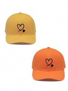 2 peças Boné de Beisebol Ajustável com Estampa de Coração Duplo, Chapéu de Sol Casual para Uso ao Ar Livre, Adequado para Viagens, Praia, Férias, Estilo Y2K para Jovens