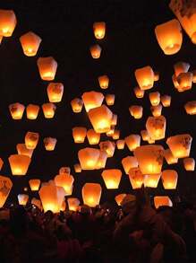 2/5/10/20/50pcs Chinese Lanterns To Release The Sky, Release The White Candle Paper Lanterns, Candle Lamps. Ideal For Family Gatherings, Commemorative Activities, Love Tokens, Weddings, Birthdays, Commemorations, Parties