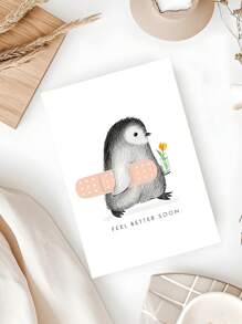 1PC Cute Penguin Encouragement Greeting Card With Envelope: The "Get Well Soon" Encouragement Message Paired With Adorable Penguins Is Perfect For Expressing Gratitude, Motivation, Or Recovery Wishes. A Penguin-Themed Gift