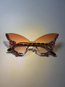 1/2 Paar modische Schmetterlingsform Großer Rahmen Dekorationsbrille, geeignet für Bälle, Modeschauen, Frauenbrille mit Diamanten verziert, Partybrille und Reise