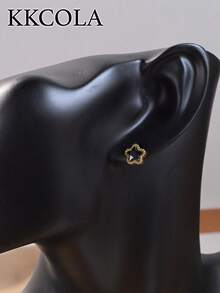 KKCOLA 1 对时尚不锈钢星星耳环，多色可选，适合派对、节日、日常搭配、送给恋人、母亲和女儿的礼物 - 金色 - 查看 3