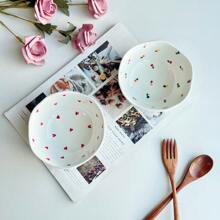 1pc Ins Style Hand-Painted Mini Heart Shaped Ceramic Bowl, Retro Ditsy Floral Pattern 5 Inch Dessert/Snack/Cereal Bowl, Elegant 370ml/12.5oz,School Supplies