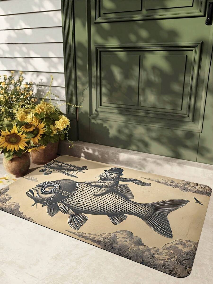 1PC Rectangular Floor Mat Features A Fish Pattern It Is Suitable As A Small Decorative Floor Mat At The Entrance Indoors It Can Also Be Used As A Kitchen Floor Mat And An Absorbent Doormat Outdoors It Is Suitable For Use During Festivals Vacations And Parties And Can Be Given As A Gift It Is Applicable In The Living Room Bedroom Balcony Kitchen And At The Entrance Of The Bathroom Room Decor Bathroom Accessories Back To School Entryway Decor Bathroom Kitchen Decor