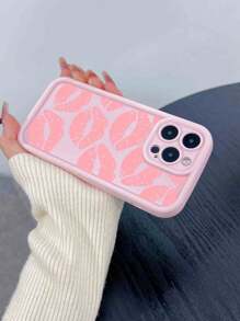 1pc High-Glossed Bamboo Lens Protection Anti-Drop Lip Print TPU Phone Case, Compatible With IPhone 15/15Pro/15Plus/15ProMax/16/16Pro/16Plus/16ProMax
