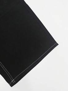 男士水洗黑色轮廓先锋嘻哈街头宽松骷髅刺绣牛仔短裤，春夏季百搭，Emo 风格 - 黑色 - 查看 6