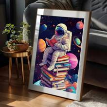 1pc Astronaut Sitting On Book Space Themed Canvas Print Poster, Modern Wall Art Decor, Painting Suitable For Home, Bedroom, Living Room, Kitchen, Bathroom, Office, Home Decor, Dorm Room, Bedroom Decor, Wall Decor, Classroom Decor