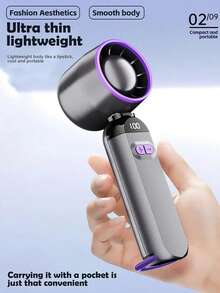 1pc Unisex USB Rechargeable Mini Handheld Fan With LED Display Screen And Keychain, Portable For Gift, Outdoor, Travel, Beach, Sport, Home, Office, Household Use - 彩色 - 查看 5