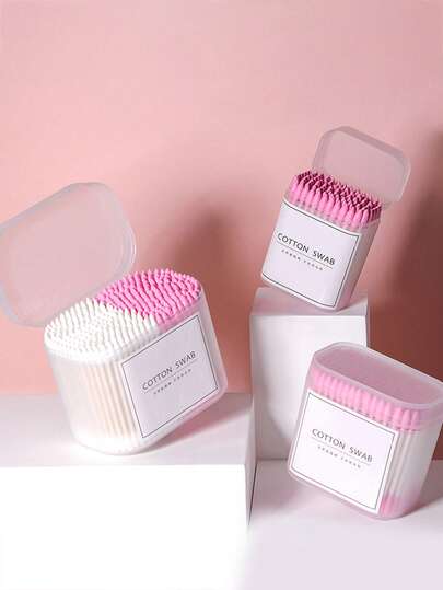 Tăm bông vệ sinh - 1 hộp tăm bông dùng một lần, đầu mềm, hai đầu tròn và nhọn, dùng để vệ sinh tai, trong nhà và trang điểm.