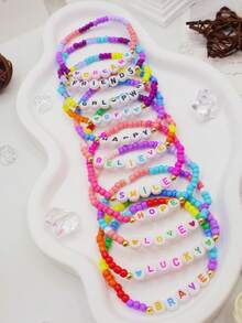 1 pulsera con nombre, pulsera con inicial, pulsera personalizada con nombre, pulsera con cuentas con nombre, pulsera con nombre personalizado, pulsera con nombre colorida, regalo para ella - Multicolor - Ver 6