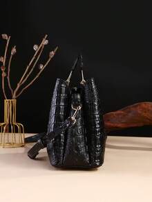 Elegant Crocodile Print Small Handbag, Fashionable Single-Shoulder Crossbody Wallet For Ladies, High-End Small Handbag With Multiple Compartments For Daily Use - 黑色 - 查看 3