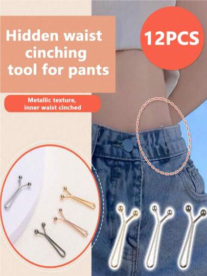 12Pcs New U-Shaped Jeans With Waist Clip, Waist Circumference Reduced, Tightening Tool, Nail Free, Adjustable, Fixed, Invisible Pin Waist Button Fixing Button