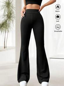 Pantalones casuales tipo leggings de cintura alta, pantalones deportivos de verano de pierna ancha para yoga, running y entrenamiento, con pernera acampanada, cintura elástica y elásticos, pantalones de trabajo elásticos