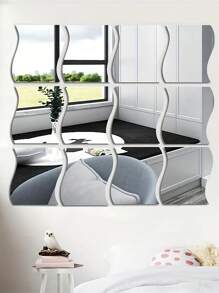 6 Simple Wave Acrylic Mirror Stickers, Size 4.72 Inches * 3.54 Inches For Wall Decoration They Are Self-Adhesive Mirror Stickers, Combined DIY Mirror Wall Stickers 3D Three-Dimensional Home Decoration Creative Self-Adhesive Trays, Suitable For Decorating The Center Of The Table Or Weddings Room Decor