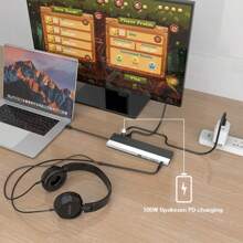 USB C 12-In-1 Hub/ Docking Station, Triple Display Type-C Hub With HDMI, Display Port And VGA, Ethernet, MicroSD And SD Card Reader, 3.5mm Audio Jack And 2 USB 3.0 & 2 USB 2.0 Ports, For Windows / And More