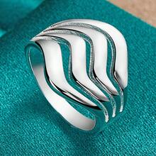 Cincin Perak 925 Berlapis Halus Bergelombang Ukuran 7-10# untuk Wanita, Perhiasan Fashion dan Pesona untuk Pernikahan dan Pertunangan - Perak - View 5