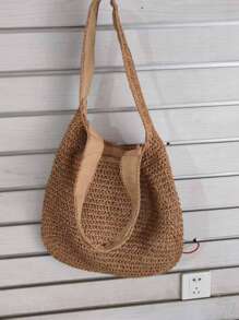 Bolso de playa grande de paja con capacidad de carga, bolso de hombro bohemio para mujer y dama, bolso de viaje