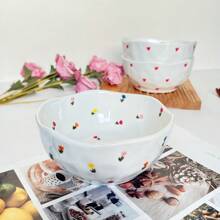 1pc Ins Style Hand-Painted Mini Heart Shaped Ceramic Bowl, Retro Ditsy Floral Pattern 5 Inch Dessert/Snack/Cereal Bowl, Elegant 370ml/12.5oz,School Supplies