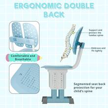 2Pcs/Set Kids Desk Chair Set, Adjustable Height School Leaning Table Chair Set With Drawer Design, Children Desk Chair Set With Four Partition Book Stand, Backpack Hook, Cup Holder - Blue - View 9