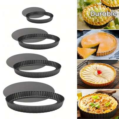 1 pieza / 3 piezas / 4 piezas, Molde para pizza antiadherente, molde para tartas, molde para hornear pizzas y pasteles, con fondo extraíble, plato de tarta redondo en forma de crisantemo, molde de acero al carbono reutilizable para merengue, molde de acero al carbono duradero para hornear en el horno