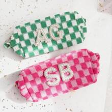Plaid Cosmetic Bag, Beach Bachelorette Party Gift, Plaid Makeup Bag, Customized Toiletry Bag, "Last Call At The Shore", Beach Bachelorette Party - Multicolor - View 3