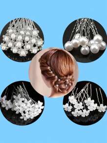 10/20pcs. Elegant Faux Pearl Hair Clips And Flower Hair Accessories - Suitable For Weddings, Parties And Festivals - Wedding Hair Accessories | Elegant Hair Clip Design | Durable U-Shaped Rhinestone Flower Hair Clips, Hair Accessories