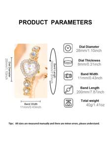 SOKI SOKI Juego de 5 piezas para mujer Reloj de lujo, personalizado y con superficie con diamantes en forma de corazón Reloj de pulsera de cuarzo y collar con colgante de forma de corazón con diamantes incrustados, aretes, anillo. Adecuado para uso diario, temporada de regreso a clases, temporada de graduación, acción de gracias, parejas. El mejor regalo. Caja del reloj no incluida