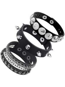 Xiacheng 1/3 Pcs Punk Rock Studded Bracelet Set Spiked Leather Cuff Bracelet For Men Women 80s Wristband Emo Bracelet Adjustable