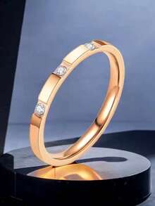 1pc 18k Stainless Steel Ring With Artificial Zirconia Diamonds, Men's Couple Ring For Daily Wear And Wedding - Multicolor - View 15