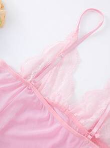 2pcs Set Women's Sexy Lace & Mesh Lingerie Sleepwear Nightgown Loungewear, For Everyday Robe & Intimate Occasions