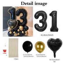 43pcs Black Number Column Balloon Set, Includes 32 Inch (81.28cm) Black Number Foil Balloons, Black & Metallic Gold Round Latex Balloons, Suitable For Anniversary, Birthday Decorations, Brides, Wedding Decor, Graduation, Festivals, Party Decor