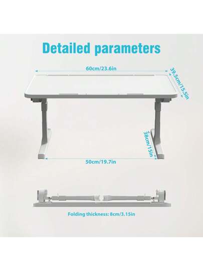 LILIIN Portable Foldable Laptop Tafel Height Adjustable Bedside 60 39.5 Cm Tablet Holder, Anti Slip Strip MDF Bed, Ofa Travel, Verlichting Gray/Warm White/Brushed Black/Walnut/White Maple view 4