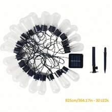 1 pièce Guirlandes lumineuses solaires à 10/20/30 LED pour éclairage de rue et de zone, ampoules décoratives de Noël IP44 pour l'extérieur, guirlandes de fête vintage, pour jardin, tonnelle, vérandas, camping - Finition métal mat, semi-affleurant, commande d'interrupteur, applique amovible, abat-jour en acrylonitrile butadiène styrène, batterie au nickel 400 mAh, chargée solaire, solution d'éclairage commercial, éclairage extérieur, idéal pour Noël, parfait pour Thanksgiving
