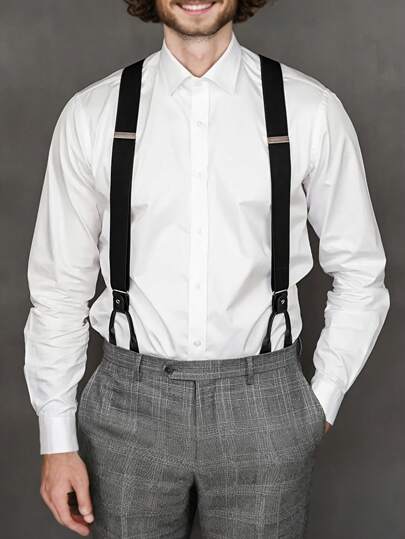 Men's Vintage-Style Adjustable Elastic Suspenders With Faux Leather Trim - 1.38" Wide Y-Back, 6 Buttons Adult Elastic Suspenders With Buttons Perfect For Weddings & Tuxedos For Going Out Outfit Wedding Party And For Gift Autumn-Winter Accessories Halloween Costume,Suitable For Teens, Youth,Men,Casual, Outdoor, Athletic, Vacation, Graduation Gifts, Birthday, Daily Wear