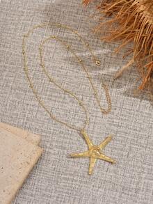 1pc Fashionable Elegant Golden Starfish Pendant Necklace For Women, Suitable For Daily And Holiday Wear, Beach Style Design, All Season Accessory