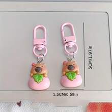 6 piezas al azar de llaveros de la serie de dibujos animados de color rosa del capibara, llavero de mejor amigo, cartera, mochila, accesorios para teléfono móvil y auriculares, colgante de llaves de coche, regalo pequeño creativo para fiestas y vacaciones - Multicolor - Ver 4