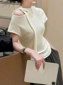 New Unique Design Slim-Fit Cropped Tank Top, Elegant Style - Apricot - View 2