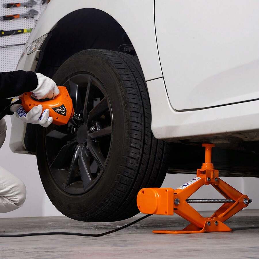 Electric Car Jack, 3 Tons /6600 Lbs Scissor Jack With Electric Impact Wrench, 12V Car Jack With Double Saddles With Remote Control, Portable Car Jack Lifting For Sedan, SUV, Truck Tire Change - Orange - View 1