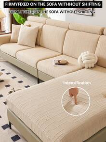 1pc Elastic Sofa Cover Non-Slip Full Wrap Sofa Seat Cover, All Season Universal Sofa Cushion Cover Fabric Thickened Sofa Blanket, Washable Dust-Proof Pet Friendly Home Decor, Adjustable For Corner Sofa, Bedroom, Office, Living Room, 1/2/3/4-Seater - Khaki - View 6